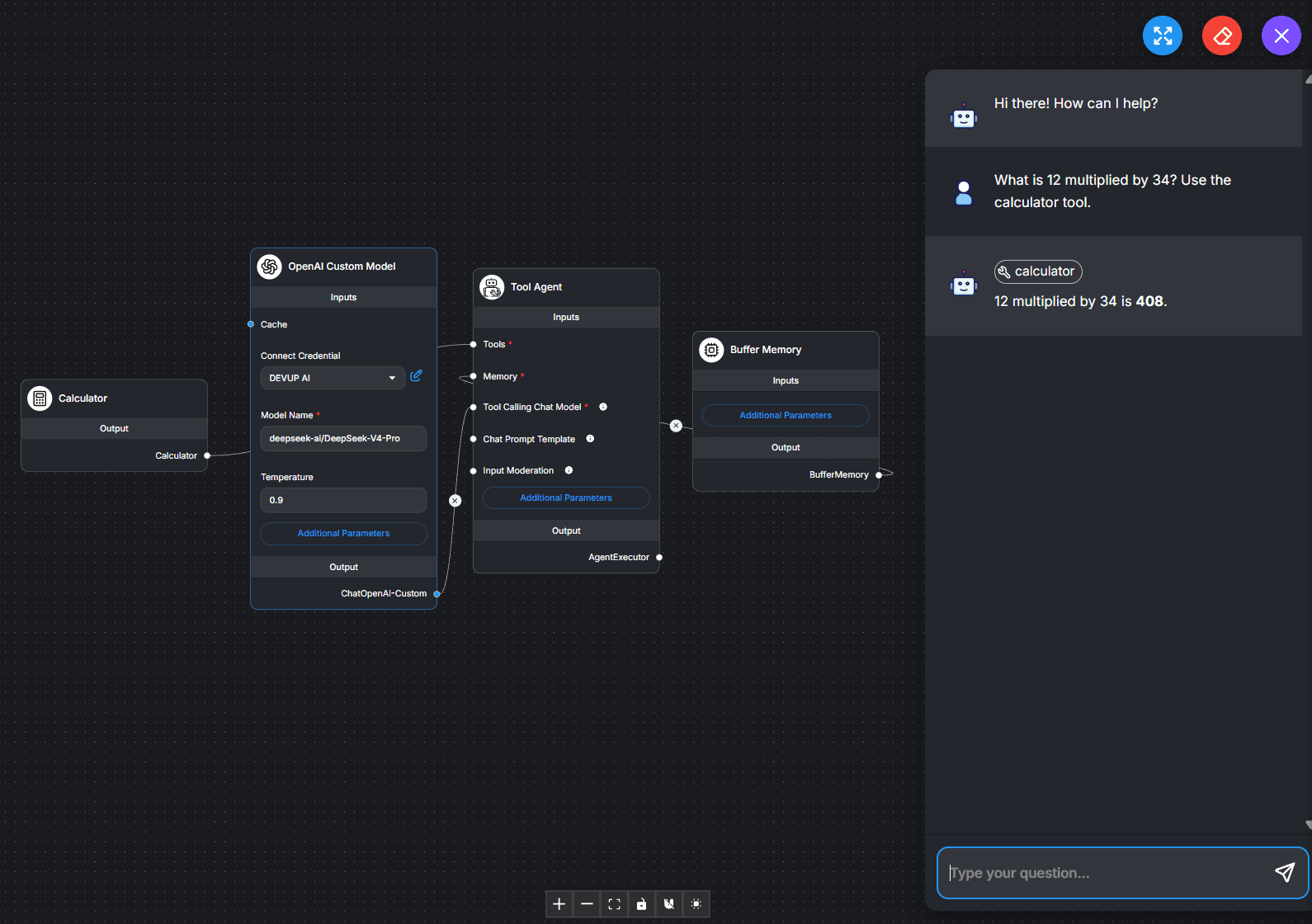 Flowise Tool Agent answering 408 with the calculator tool on DEVUP AI