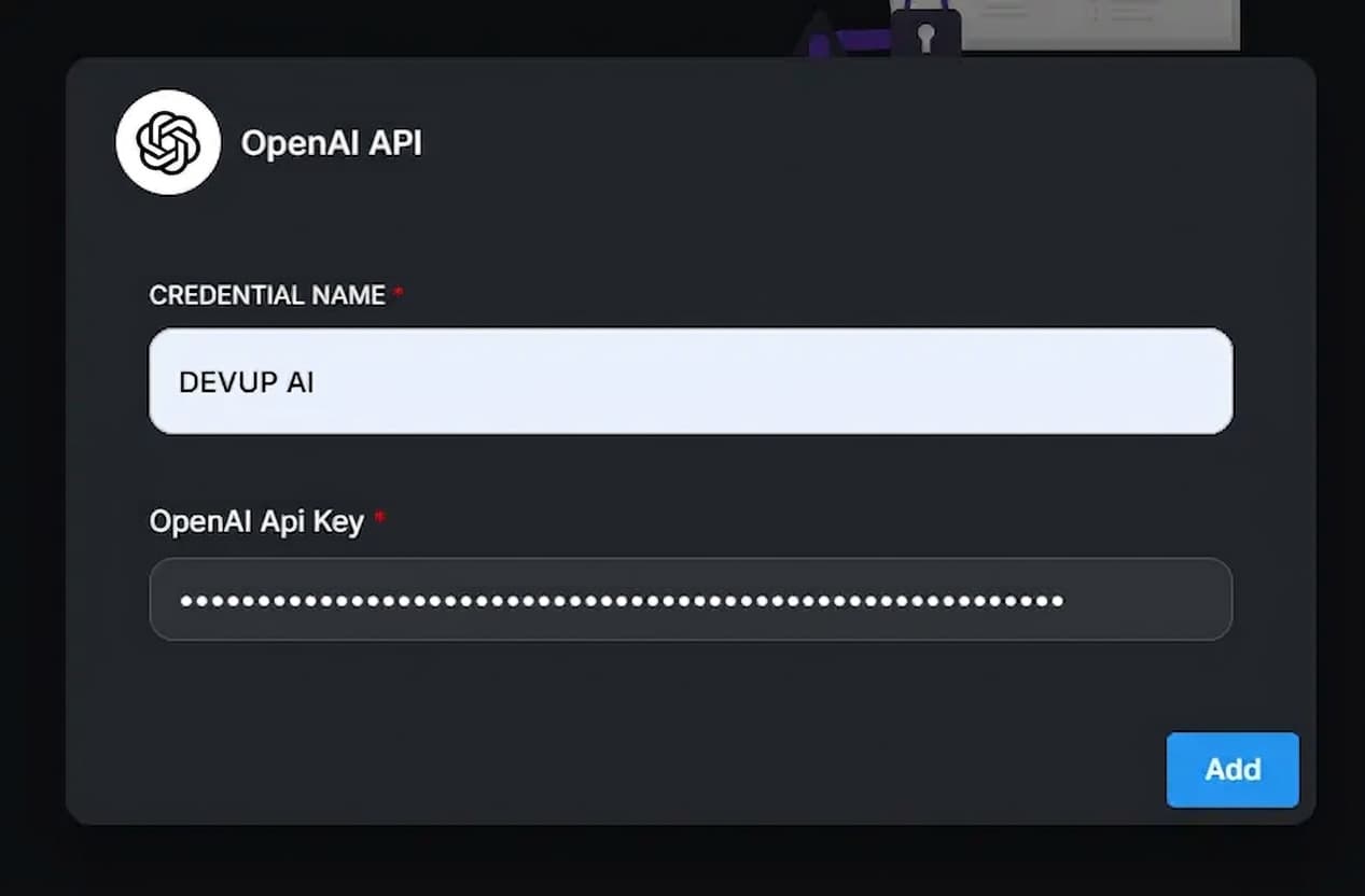 Flowise OpenAI API credential named DEVUP AI