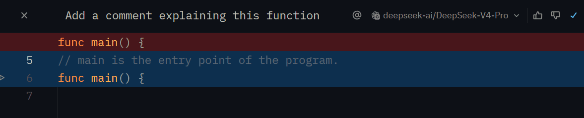 Zed inline assistant adding a comment through DEVUP AI
